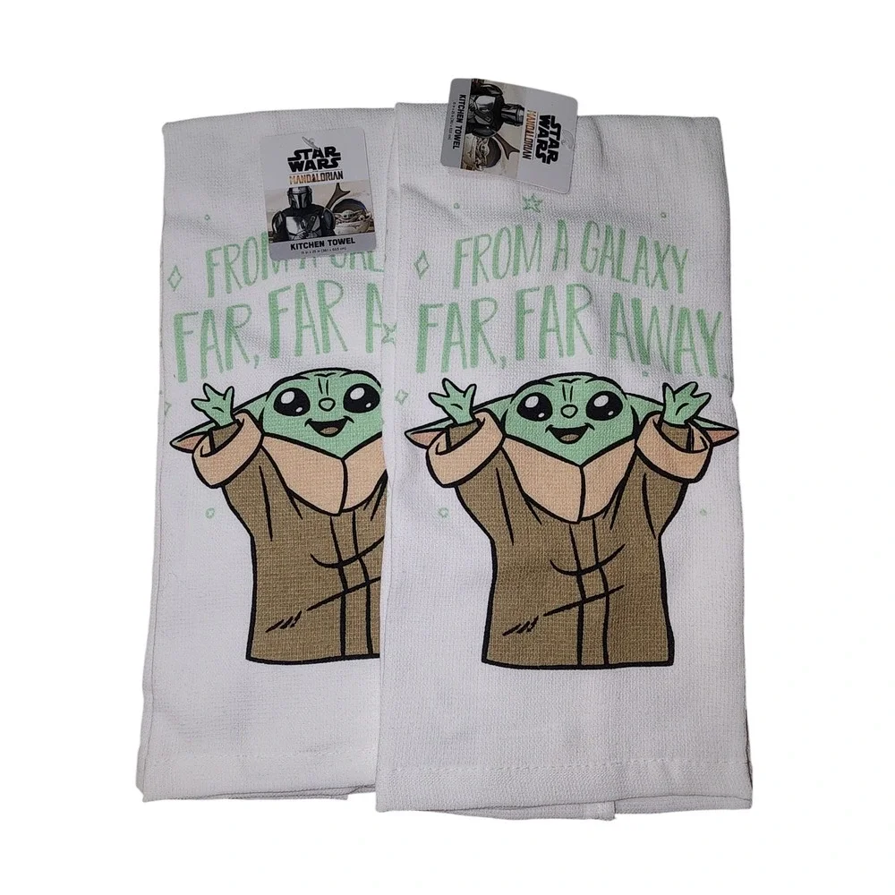 Star Wars Mandalorian Grogu Kitchen Towels and Magnetic Bag Clips 6pc Bundle